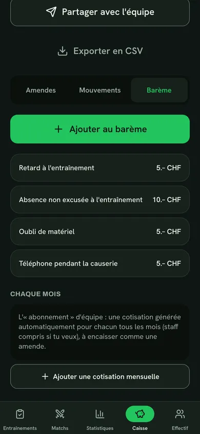 Ton barème : tes motifs, tes montants.
